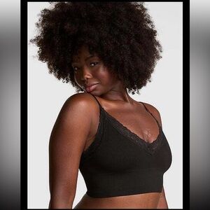 NWT Victoria's Secret PINK Seamless Black Lace Trim Long Line Bralette S